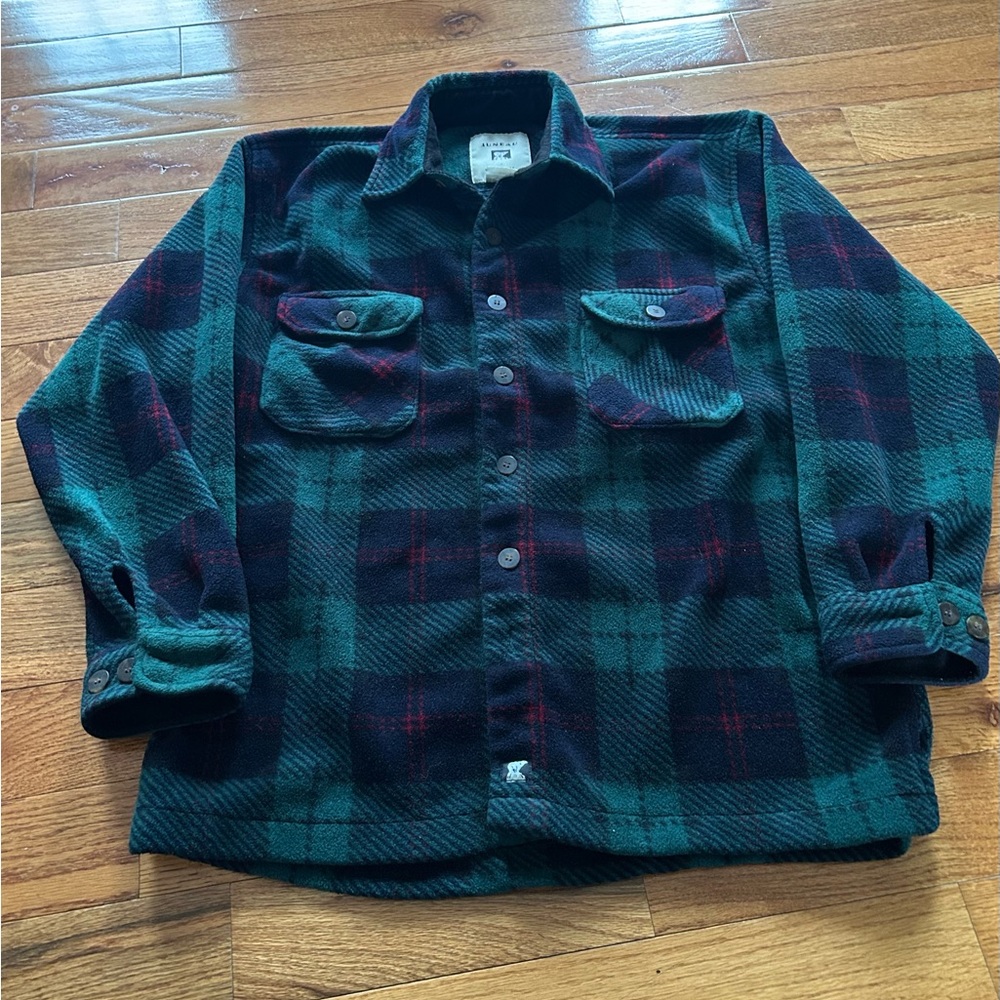 Juneau Mens Medium Green Plaid Flannel Shirt Heavyweight Double Pocket Top